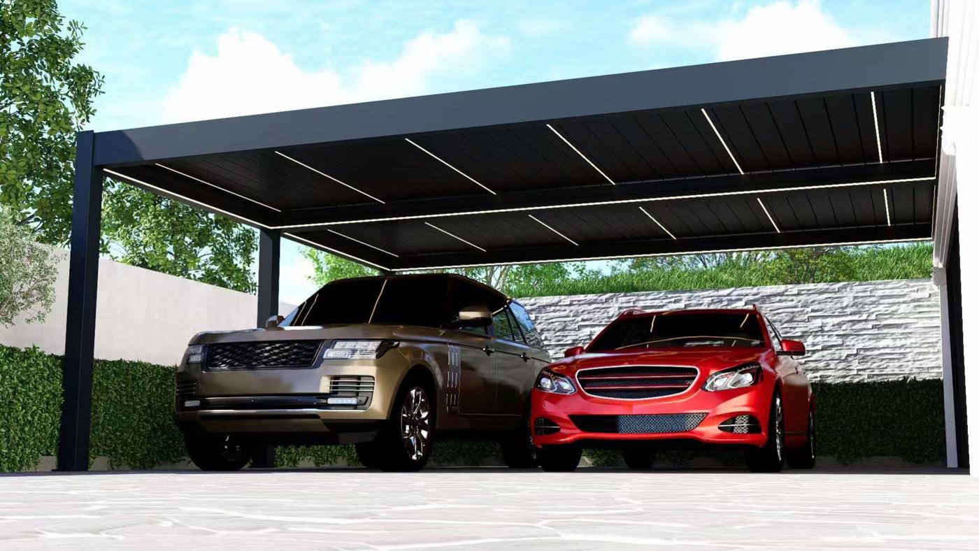 Louvre Roof Double Carport installation Sydney — Sword Sky outdoor structure installer