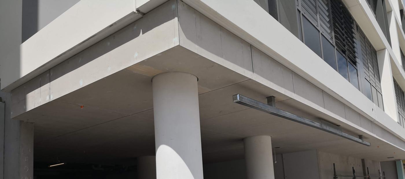 fibre cement soffit and fascia lining Sydney commercial building — Sword Sky