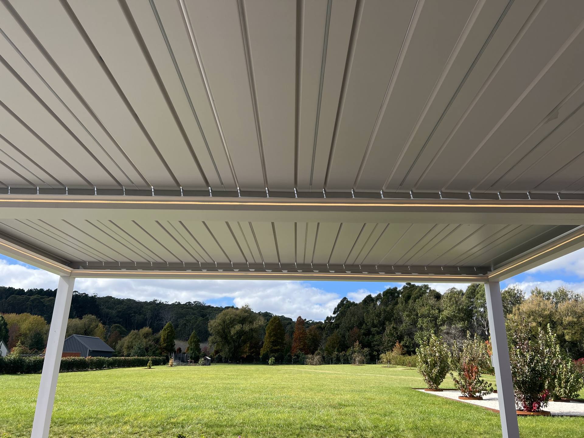Louvre Roof with LED Lighting installation Sydney — Sword Sky outdoor structure installer