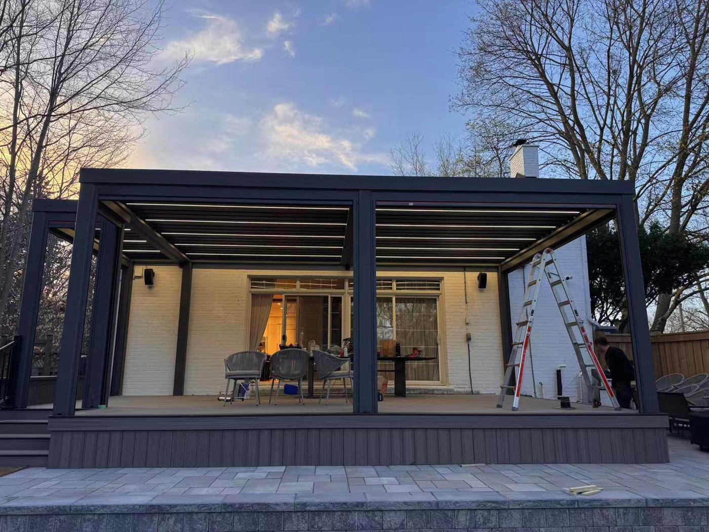 Twin-Bay Louvre Pergola with LEDs installation Sydney — Sword Sky outdoor structure installer