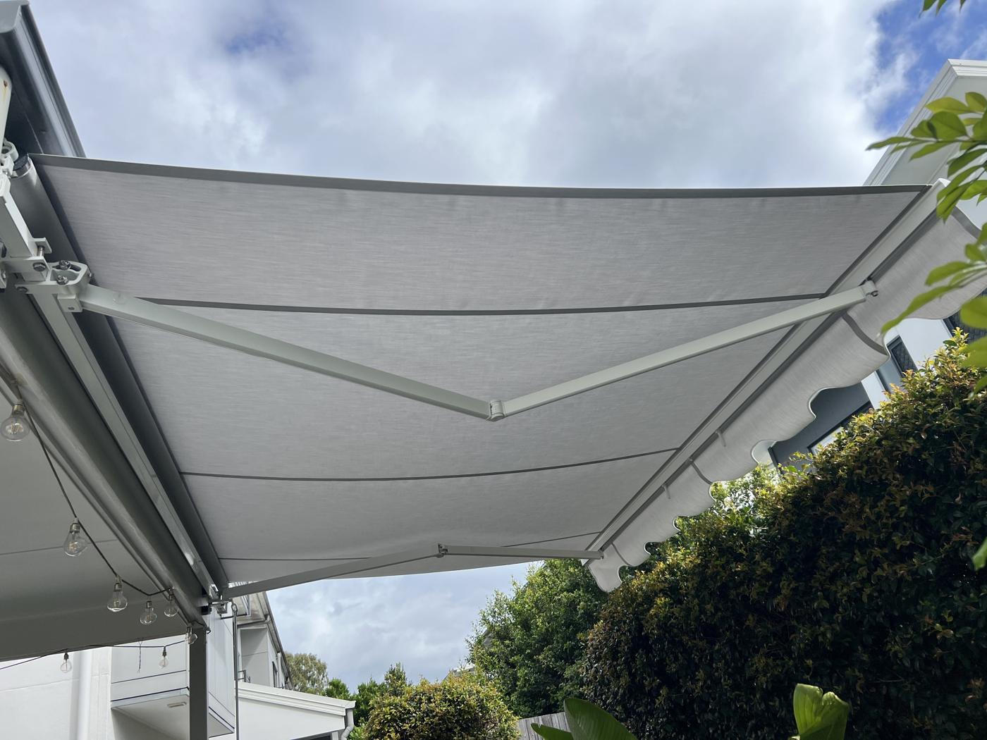 Folding-Arm Awning with Valance installation Sydney — Sword Sky outdoor structure installer