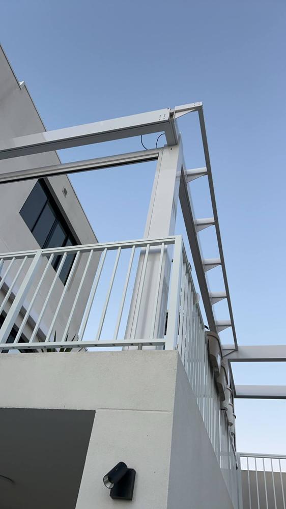 Pergola installation step 7: Overhang Frame Complete — Sword Sky Sydney