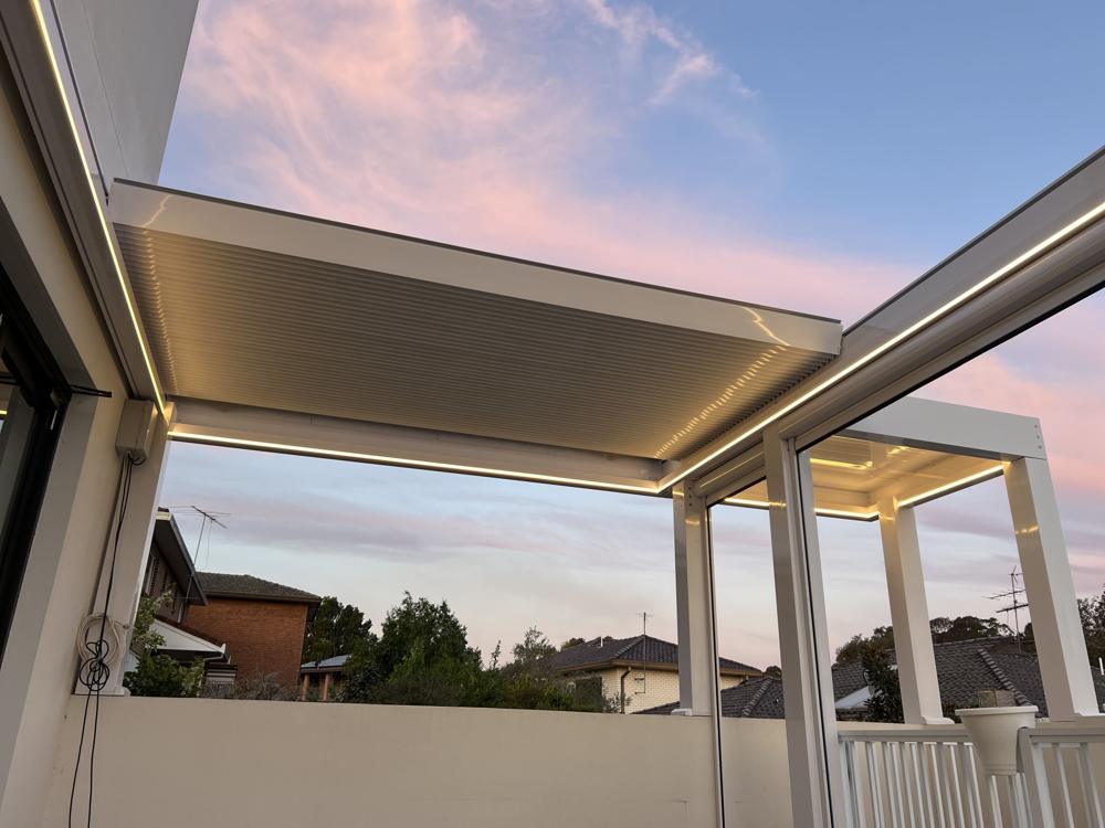 Pergola installation step 11: Lights On — Sword Sky Sydney